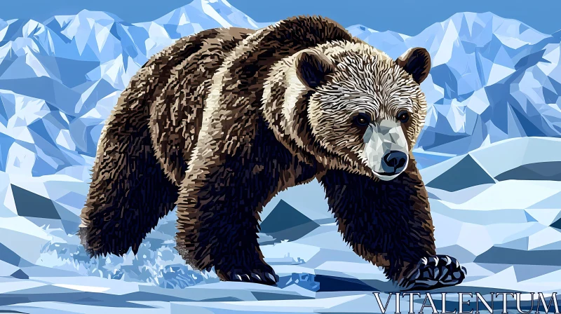 Bear Amidst Snowy Peaks AI Image