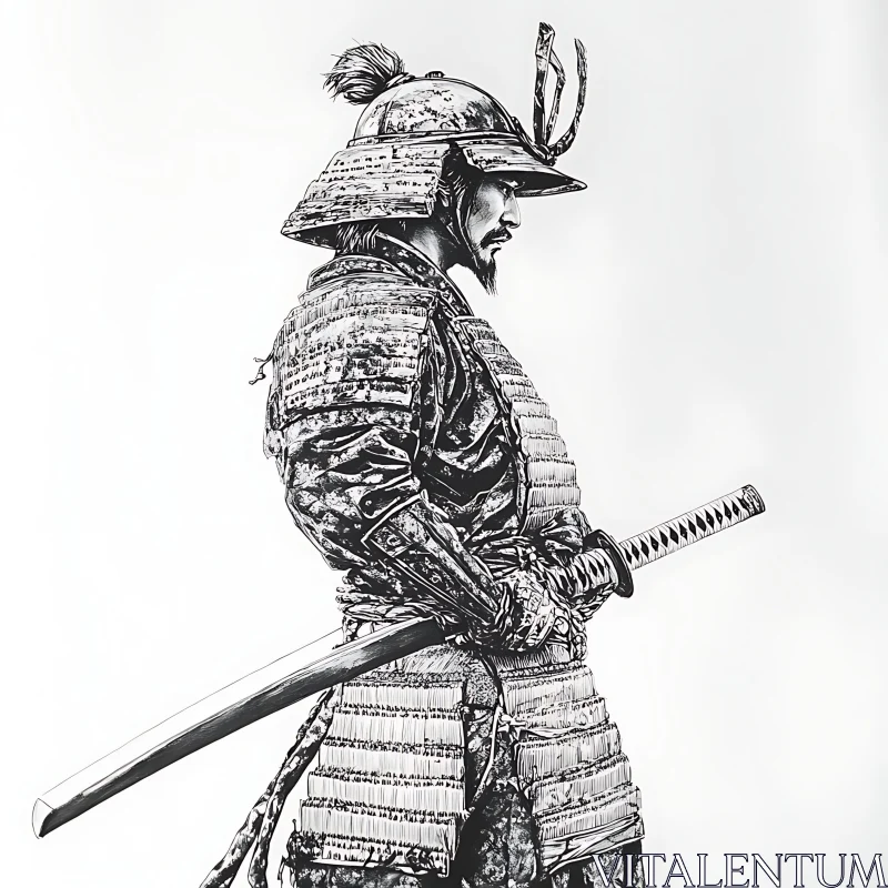 Monochrome Samurai with Katana AI Image