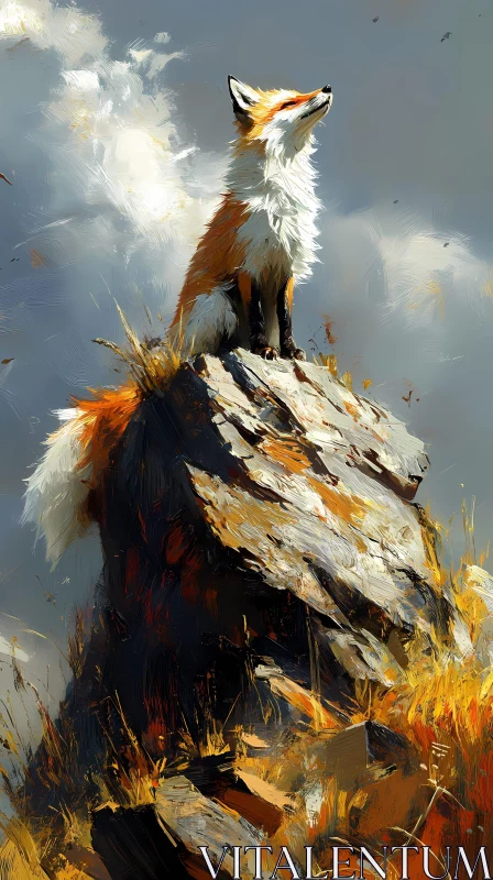 Wildlife Art Featuring Fox on a Rock AI Image