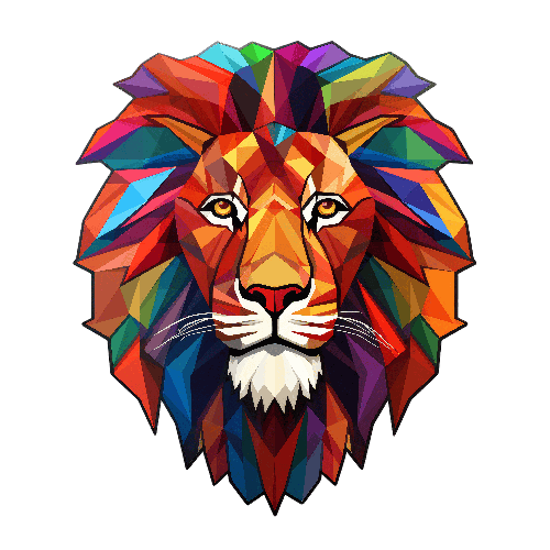 Geometric Lion Head T-Shirt Design on Transparent Background POD Design