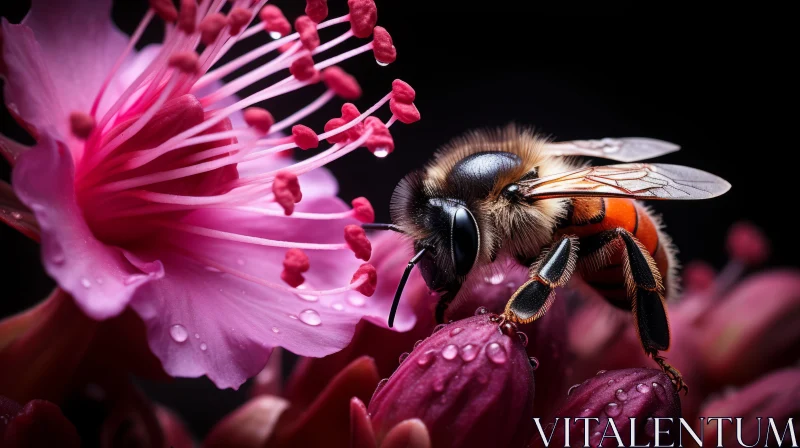 Honeybee on Flower: An Intimate Encounter with Nature AI Image