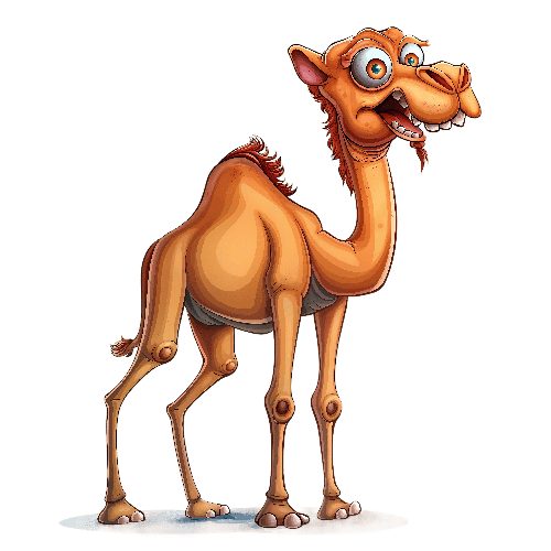 Joyful Cartoon Camel Illustration on Transparent Background POD Design