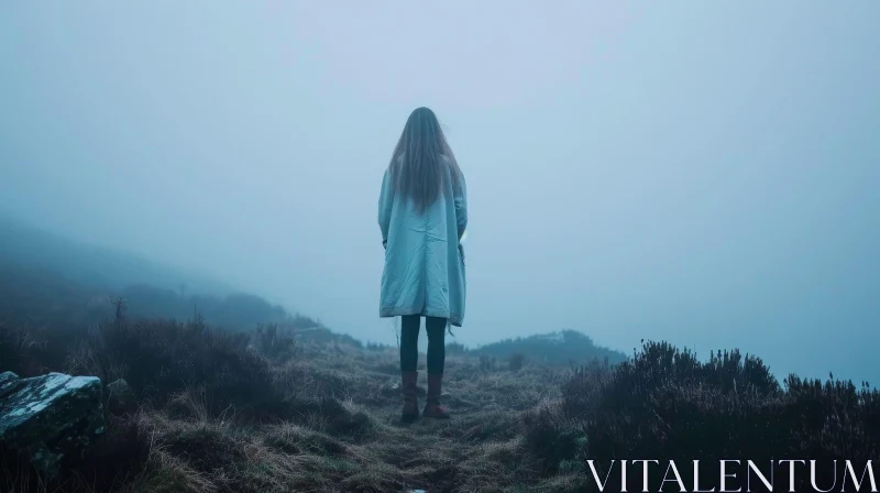 Mystery Photo: Lonely Woman on Foggy Hilltop AI Image