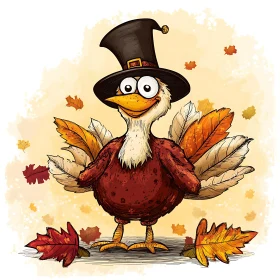 Cartoon Turkey in Pilgrim Hat