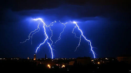 Cityscape Under Lightning Storm