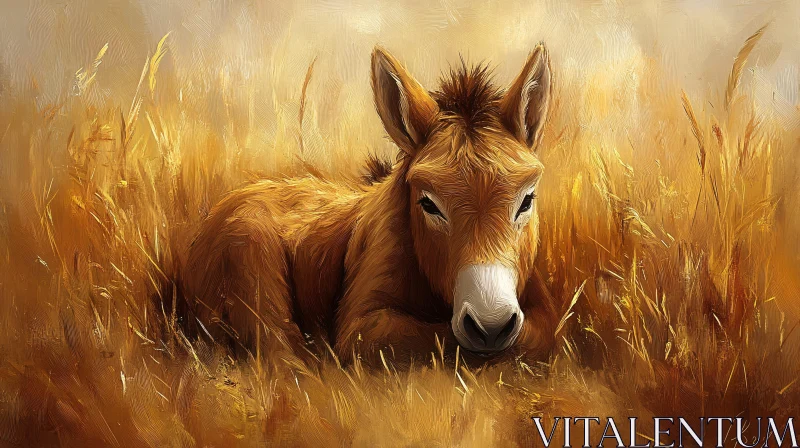 Donkey Resting in Vibrant Field AI Image