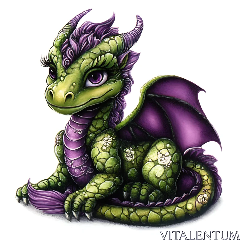 AI ART Enchanting Green and Purple Dragonling