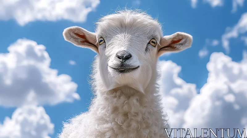 Fluffy Goat with Sky and Clouds AI Image