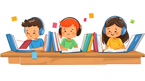 Kids Learning Together Illustration