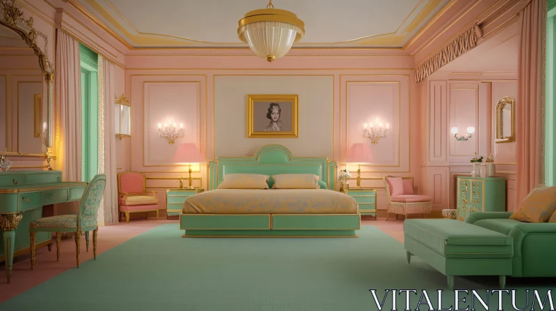 AI ART Classic Pink and Green Bedroom Design