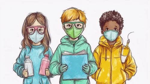 Kids with Masks Illustration