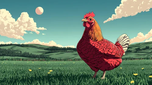 Pastoral Hen Illustration