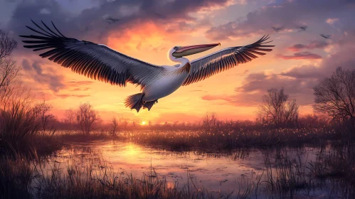 Sunset Pelican in Tranquil Waters