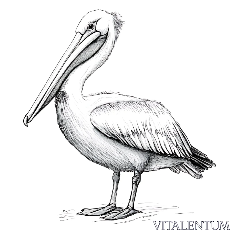 AI ART Monochrome Pelican Illustration