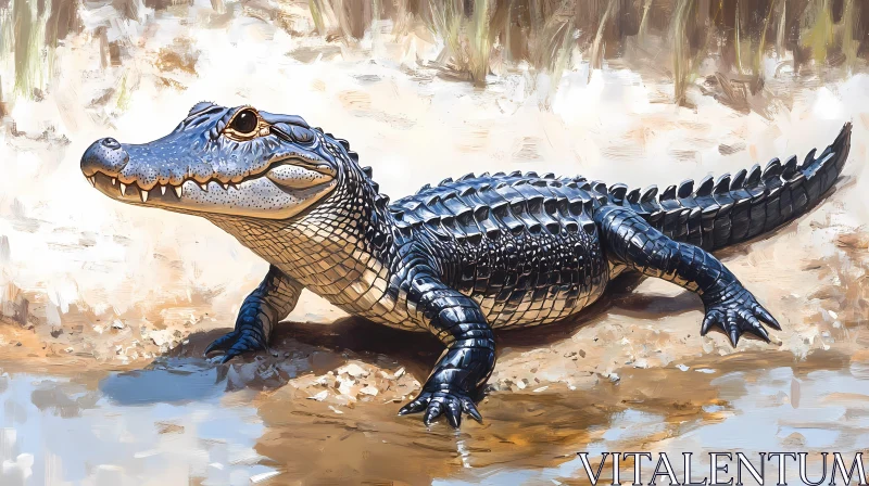 Alligator Resting on Sand AI Image