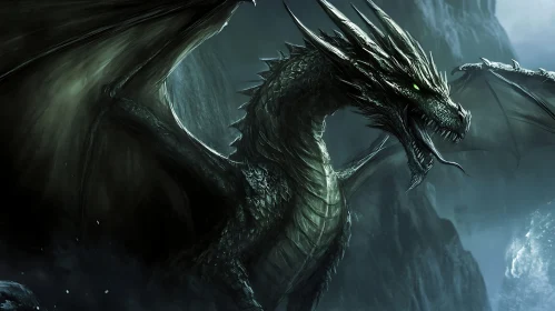 Dragon with Green Eyes in the Mountains