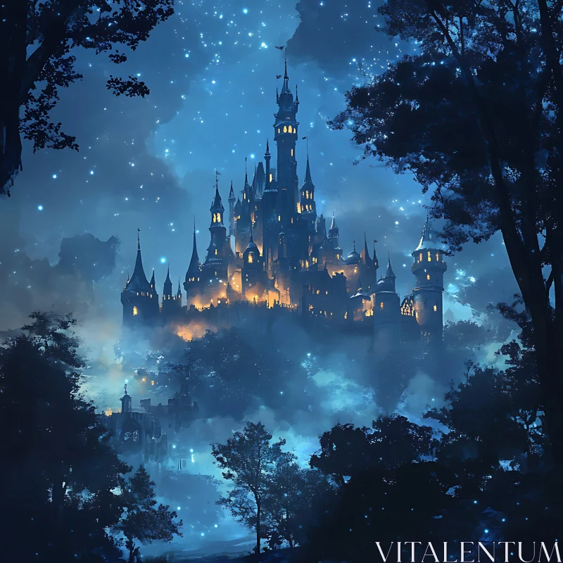 AI ART Fantasy Castle in the Moonlight