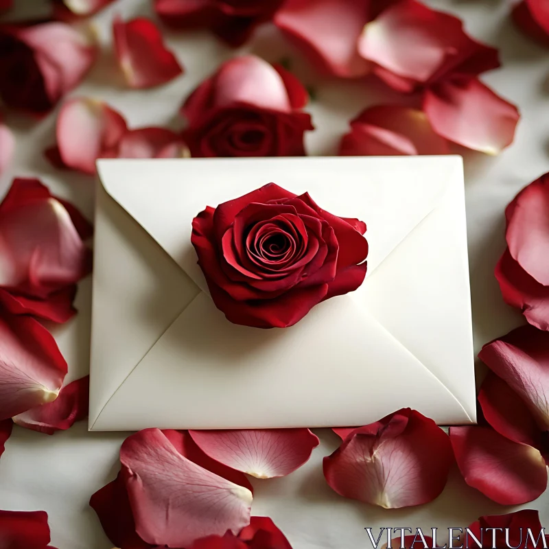 AI ART Crimson Rose and Ivory Envelope