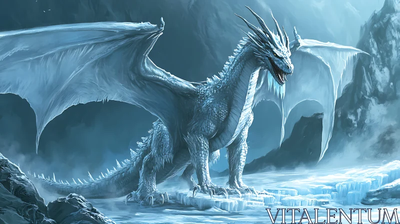 AI ART Winter Dragon Guarding its Territory