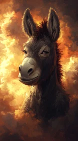 Artistic Donkey in Sunset Clouds