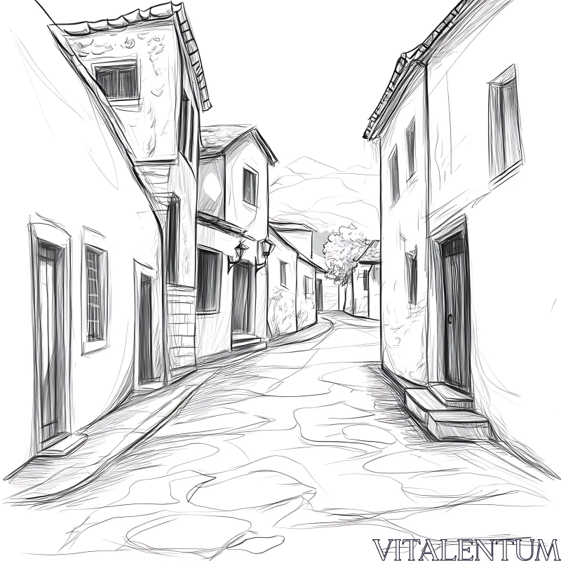 Monochrome Street View Architectural Drawing AI Image