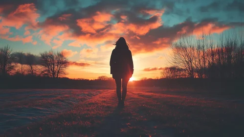 Sunset Silhouette in Open Field