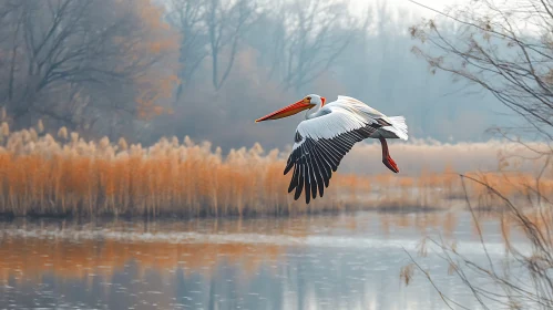 Pelican's Flight at Dusk