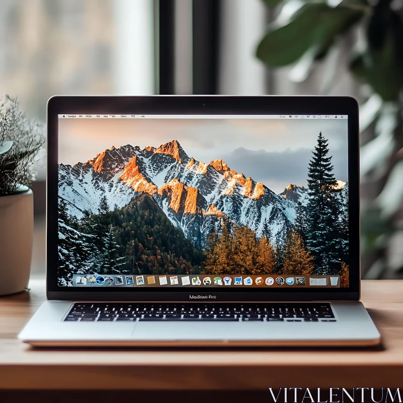 Tech and Nature Fusion: Laptop on Stylish Desk AI Image