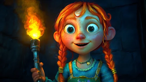 Red-Haired Girl Holding Torch