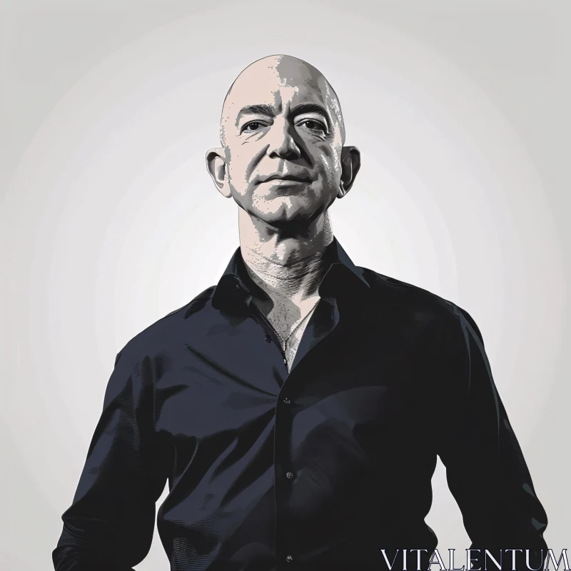 Jeff Bezos Illustration in Dark Attire AI Image