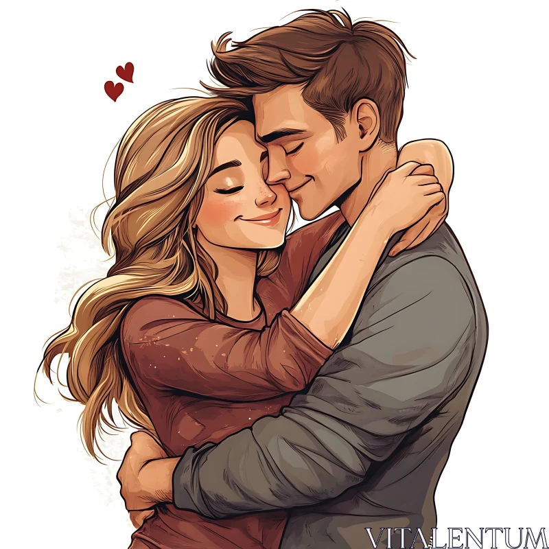 Romantic Cartoon Couple Hugging Illustration AI Image