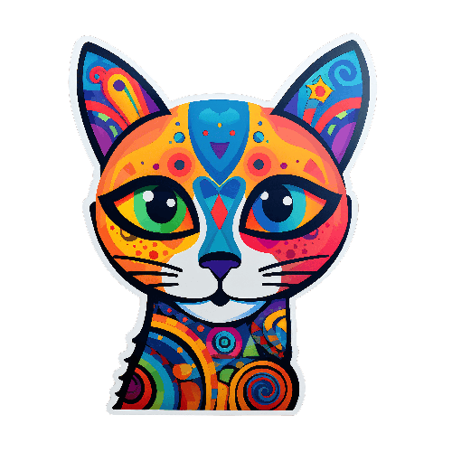 Abstract Colorful Cat Face with Green Eyes POD Design