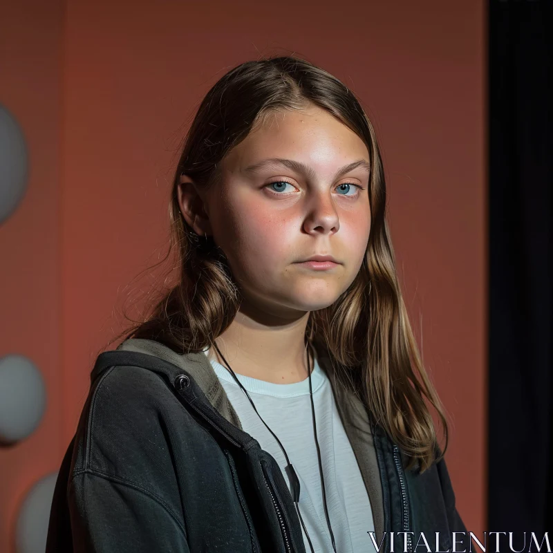 Greta Thunberg in a Thoughtful Portrait AI Image