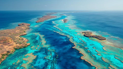 Aerial View of the Great Barrier Reef: Futuristic Chromatic Waves