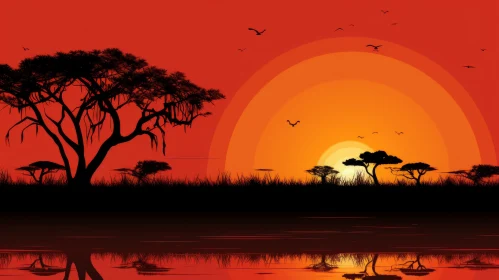 African Sunset: A Silhouette of Savannah Landscape