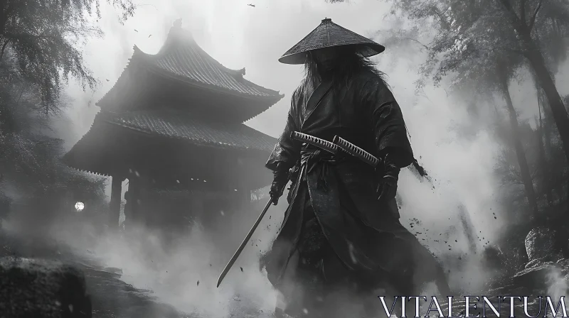 AI ART Lone Samurai in Monochrome