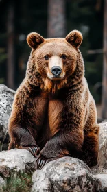 Wild Brown Bear Among Rocks