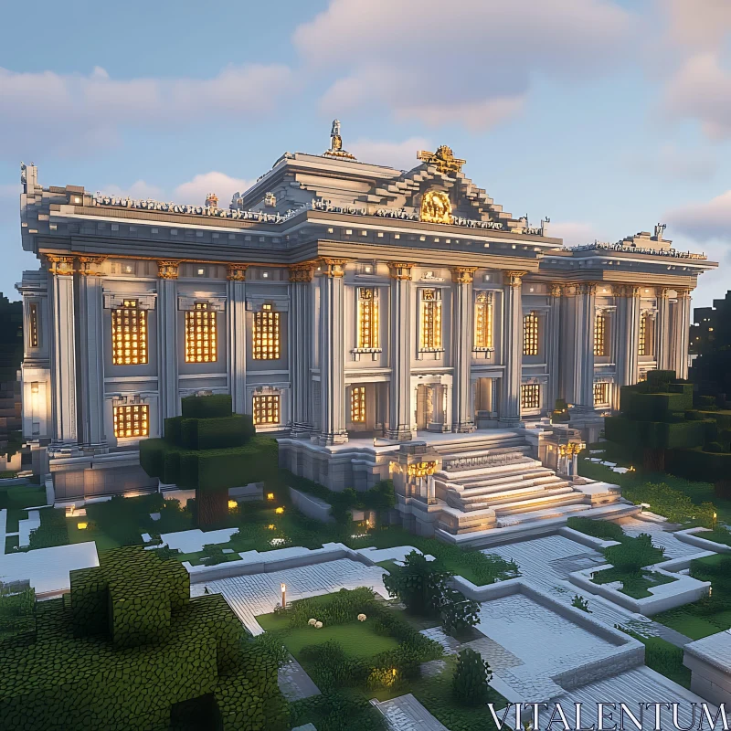 Grand Minecraft Building with Golden Accents AI Image