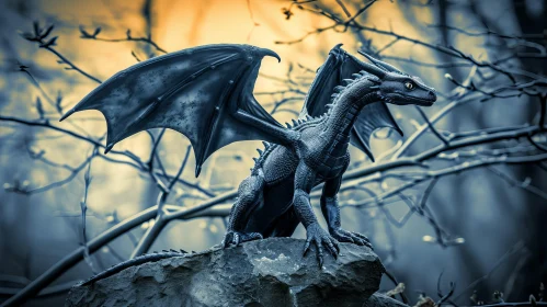 Black Dragon in Mysterious Forest - Captivating Digital Painting