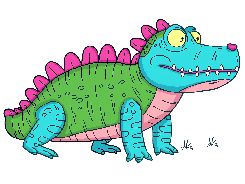 POD Design Blue and Green Cartoon Crocodile with Pink Spikes