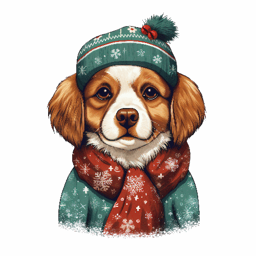 Cartoon Dog in Winter Hat and Scarf - Holiday Illustration