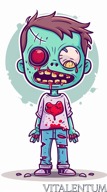 AI ART Cartoon Zombie Boy Illustration for Halloween Projects