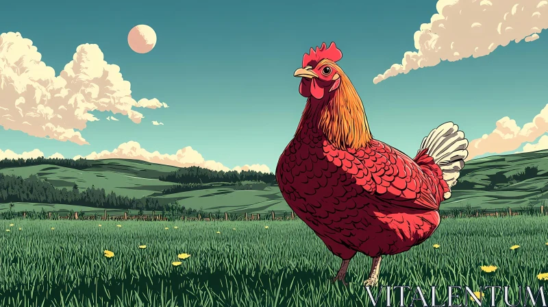 Pastoral Hen Illustration AI Image