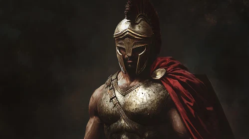 Heroic Spartan Warrior with Red Cloak