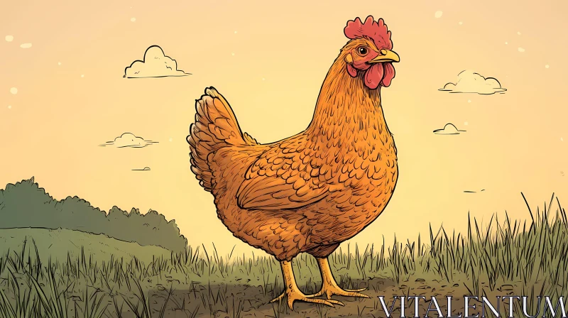 Countryside Chicken Drawing AI Image