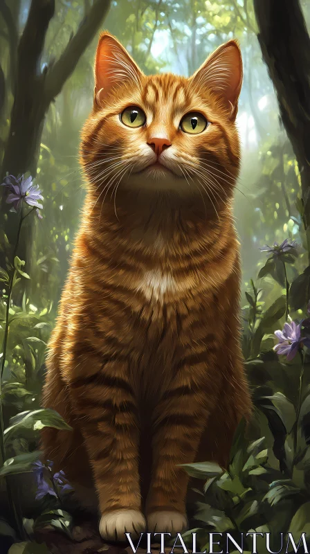 Ginger Cat Among Blossoms AI Image