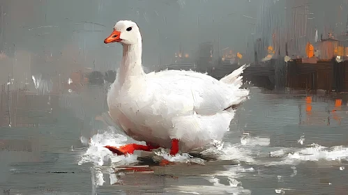 White Goose in Reflective Waterscape