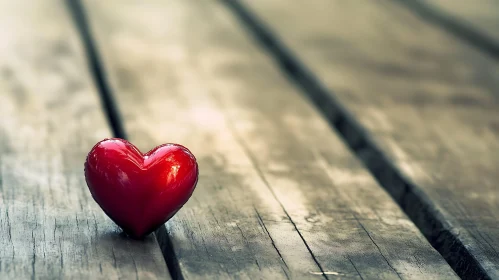 Red Heart on Wooden Planks