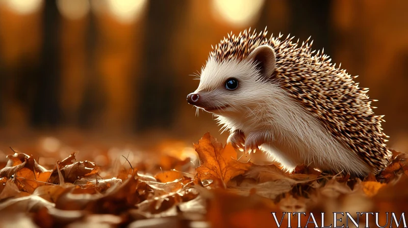 Hedgehog Among Autumn Leaves AI Image