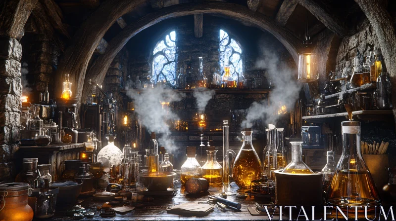 Vintage Alchemy Lab with Potions AI Image